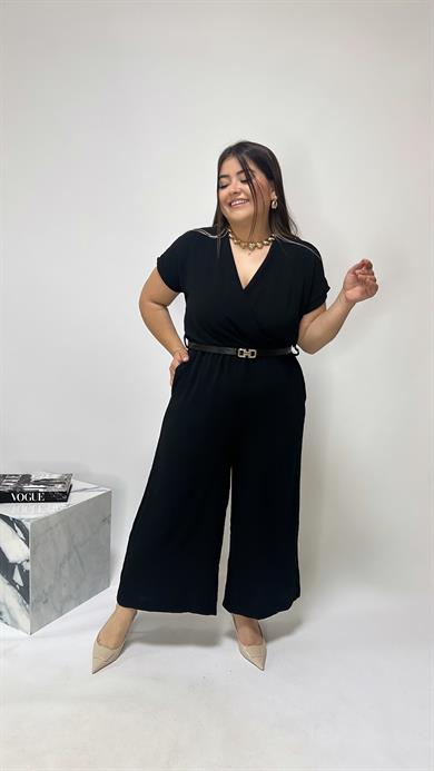 Siyah Kruvaze Yaka Tulum - 6000