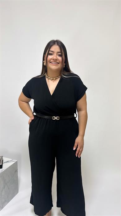 Siyah Kruvaze Yaka Tulum - 6000