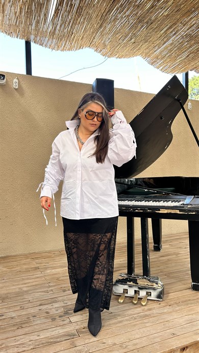 Siyah Likralı Dantel Etek