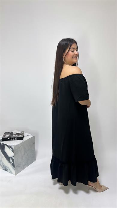 Siyah Madonna Yaka Elbise - 5001