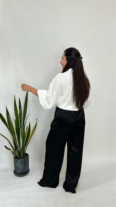 Siyah Pamuk Saten Pantolon