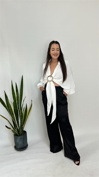 Siyah Pamuk Saten Pantolon