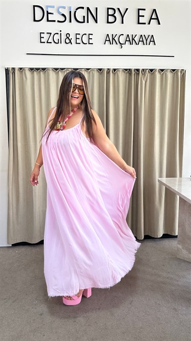 SV9183-Astarlı  İp Askılı Toz Pembe Elbise
