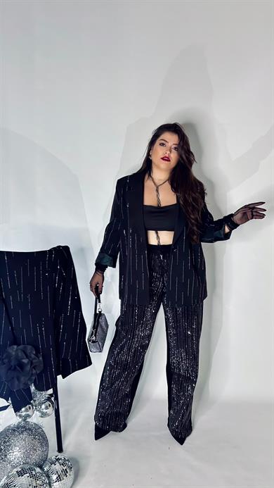 Taşlı Siyah Palazzo Jean 