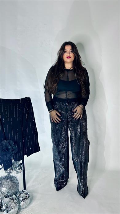 Taşlı Siyah Palazzo Jean 