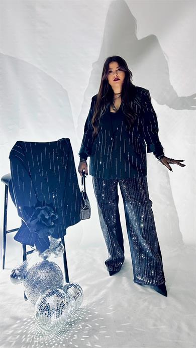 Taşlı Siyah Palazzo Jean 