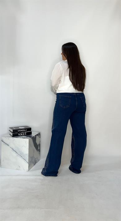 Toparlayıcı Likralı Mavi Taşlı Palazzo Jean 