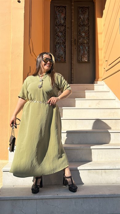 Haki Gold Düğme Elbise