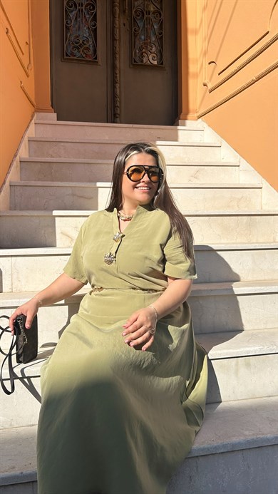 Haki Gold Düğme Elbise