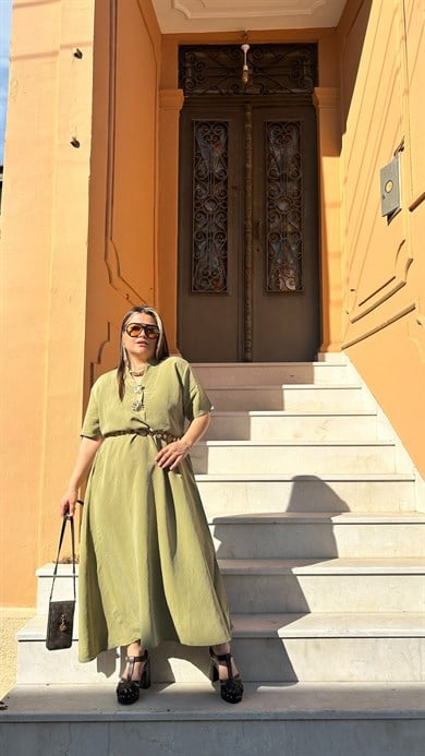 Haki Gold Düğme Elbise