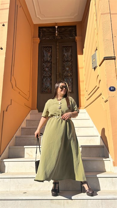 Haki Gold Düğme Elbise