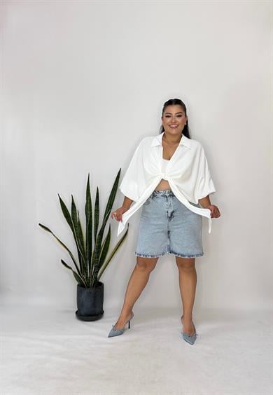 Yıkamalı Likralı Denim Şort