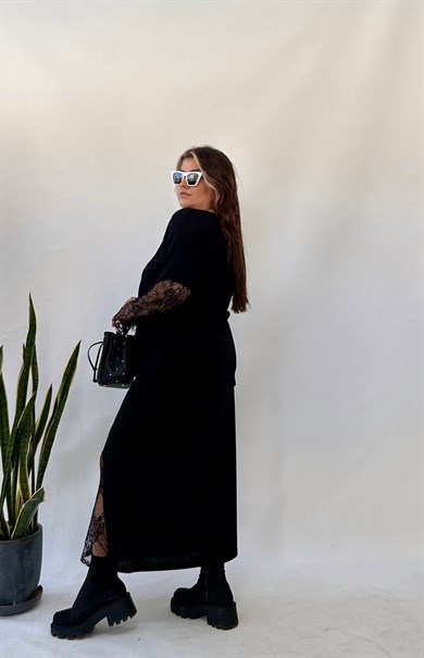 Yırtmaçlı Dantelli Etek