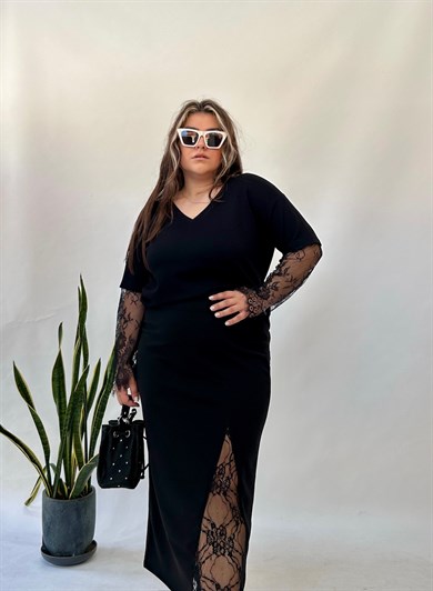 Yırtmaçlı Dantelli Etek