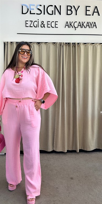YP26151- Pembe Müslin Pantolon