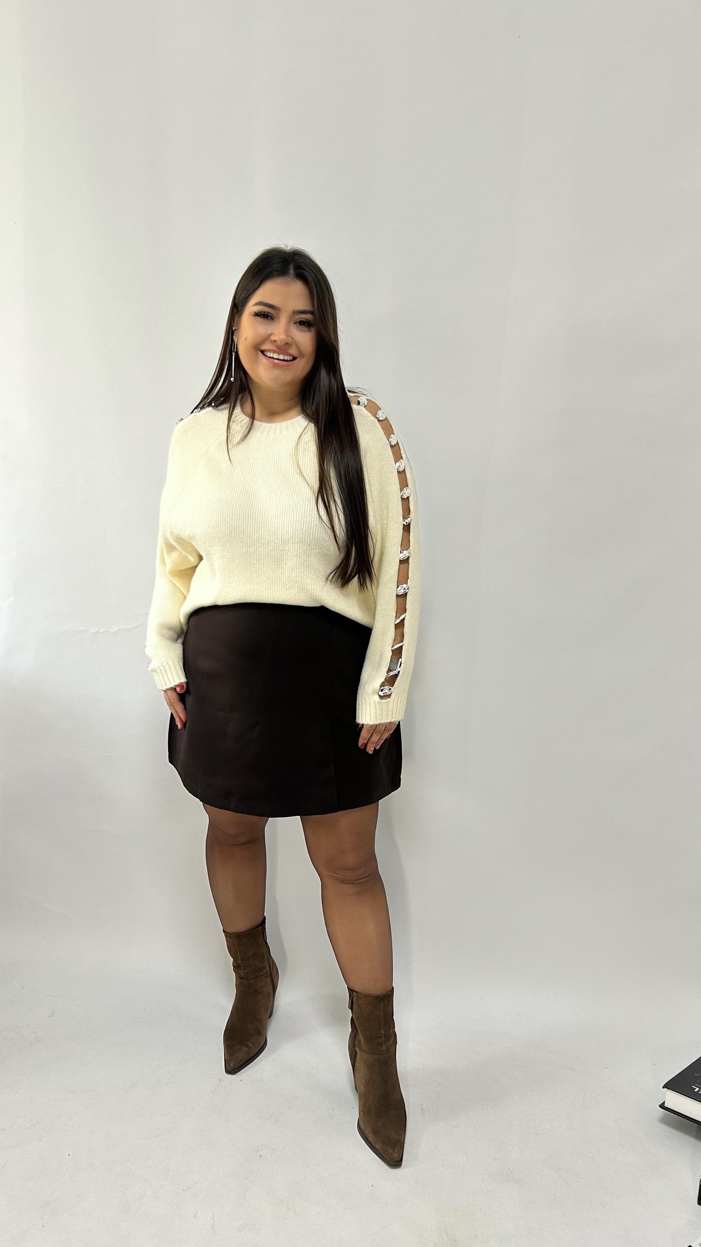 Acı Kahve Tek Yırtmaçlı Şort Etek