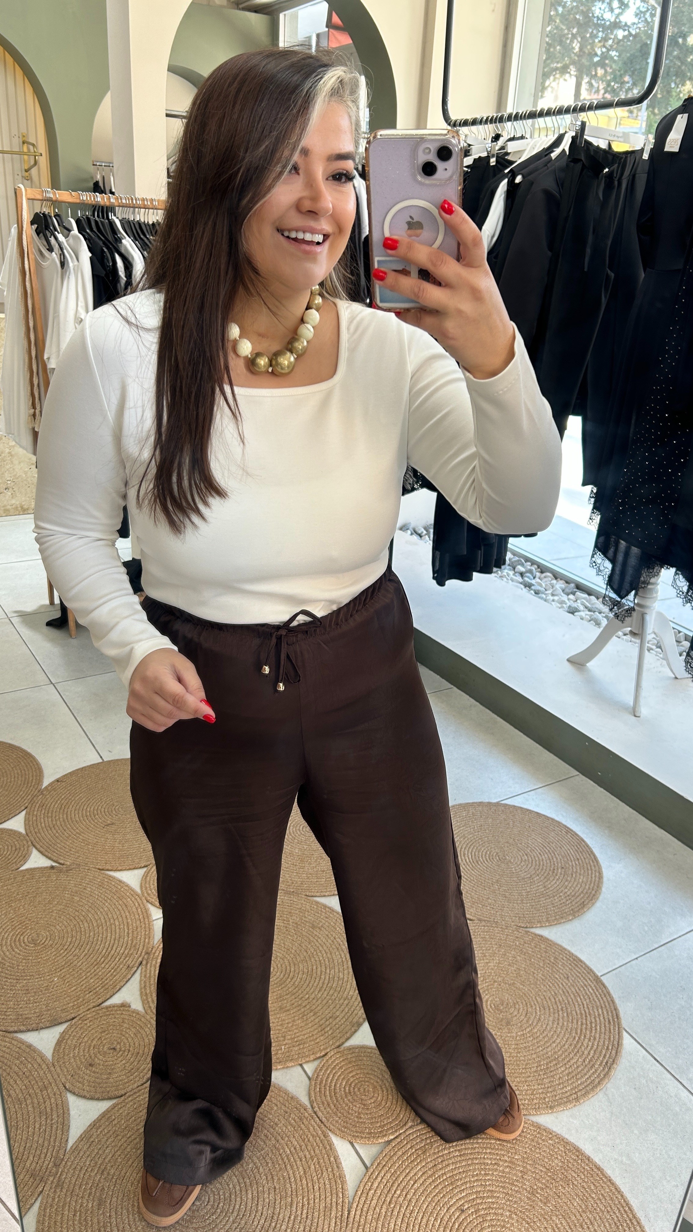 Kahverengi Dokuma İpeksi Pantolon 