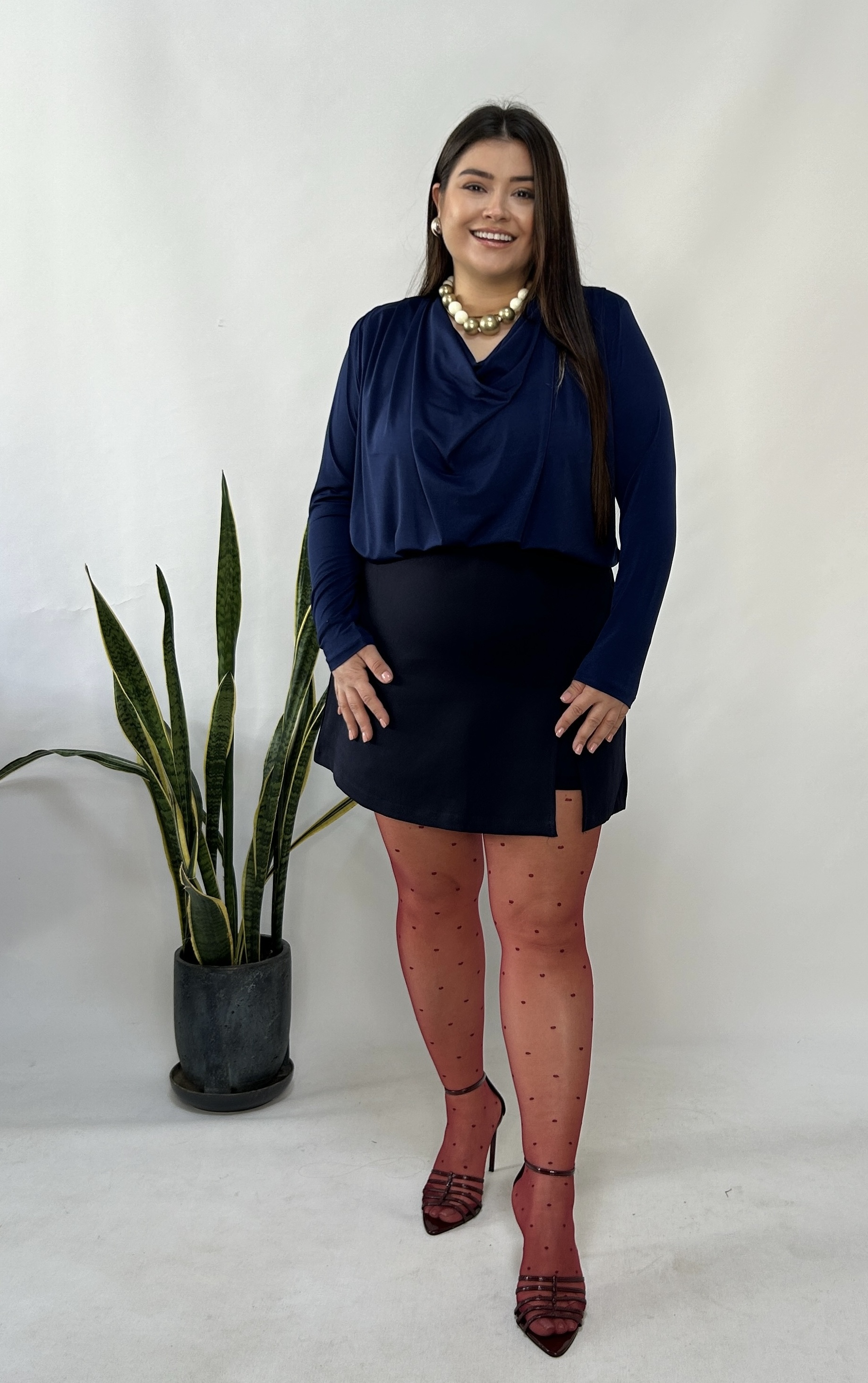 Lacivert Tek Yırtmaçlı Şort Etek