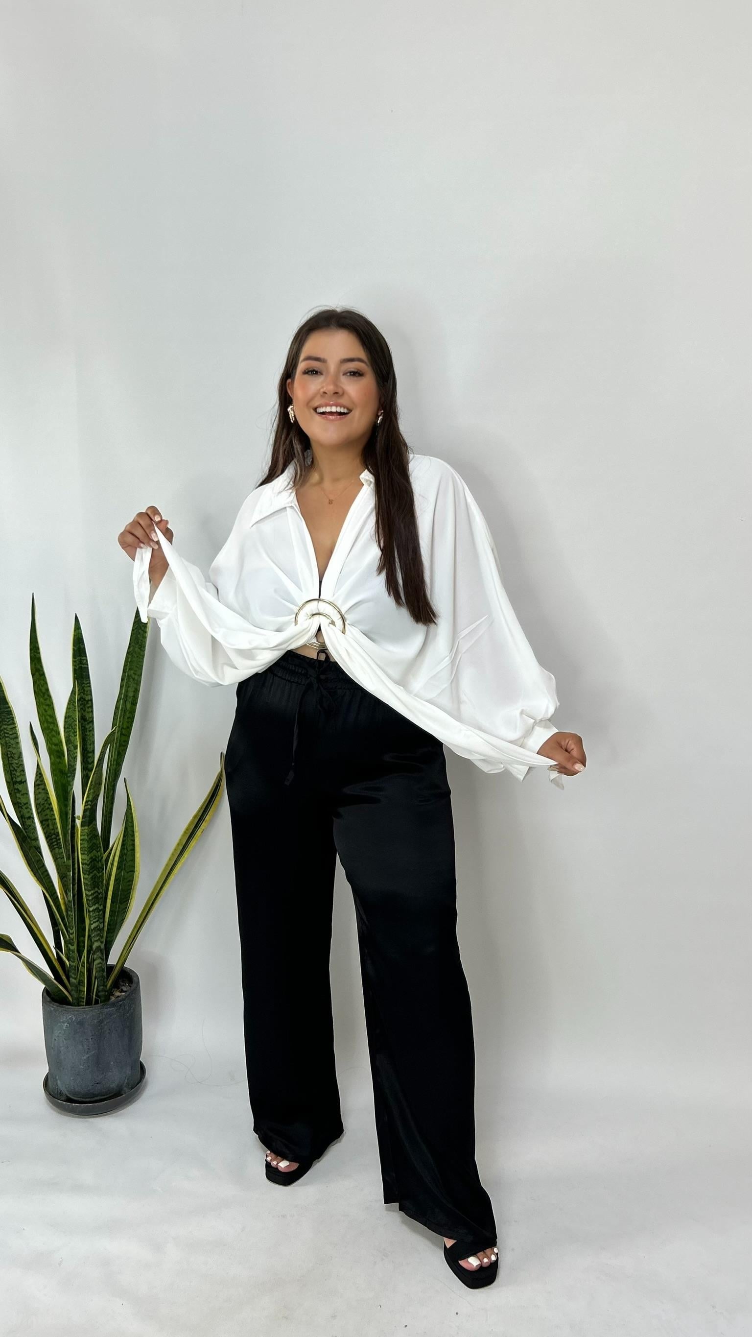 Siyah Pamuk Saten Pantolon