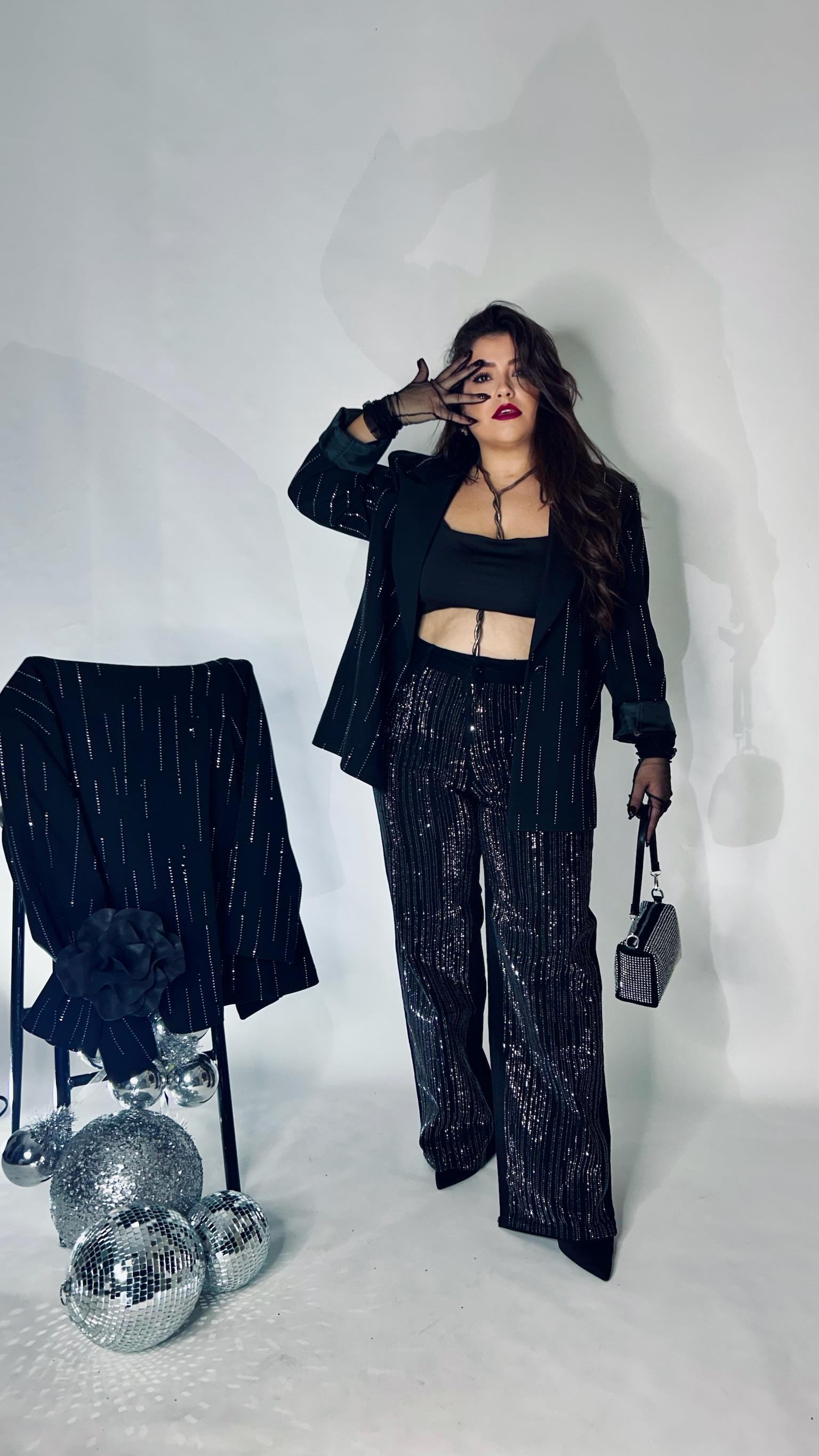 Taşlı Siyah Palazzo Jean 