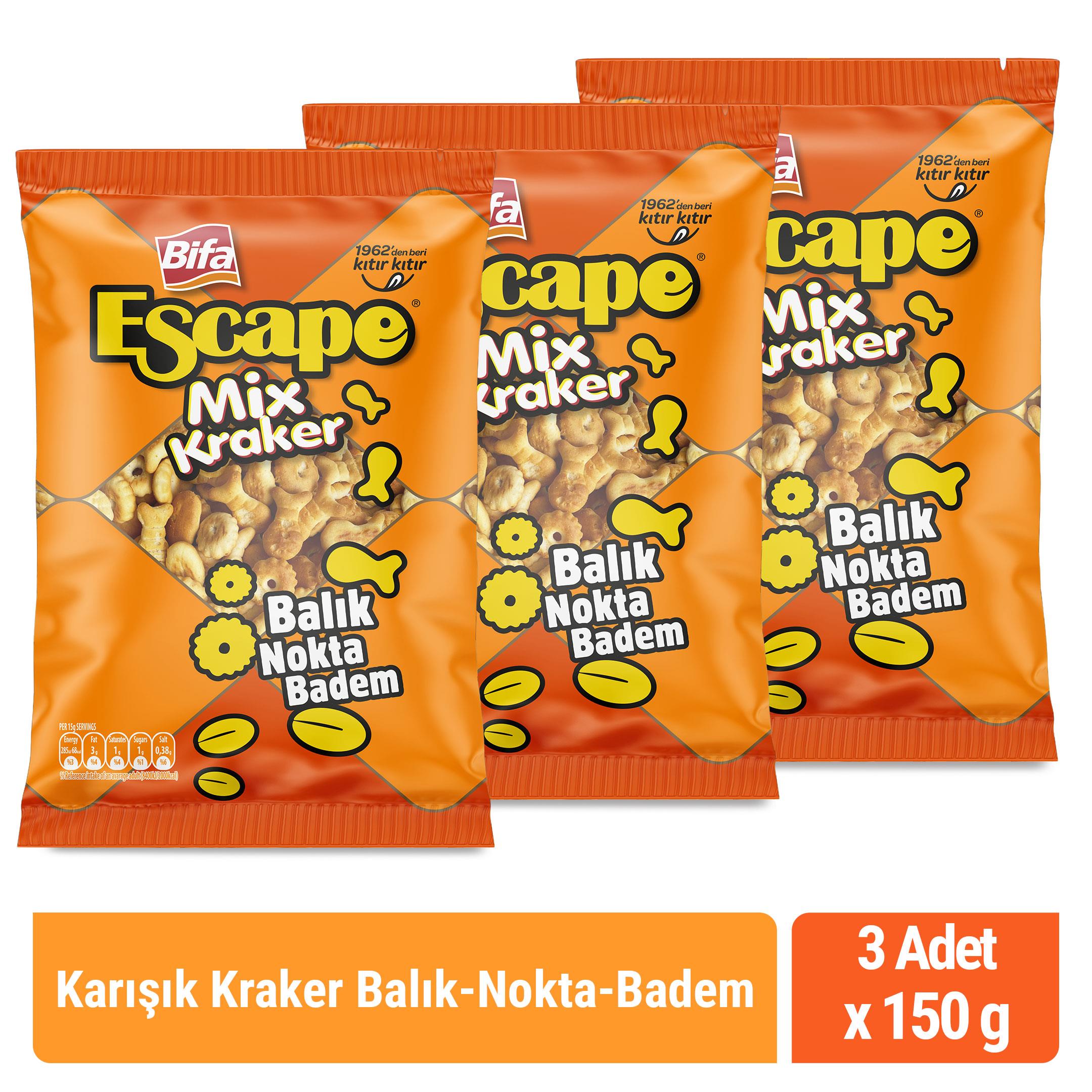 Bifa Escape Mix Kraker - Balık - Nokta - Badem 150 gr x 3 Adet