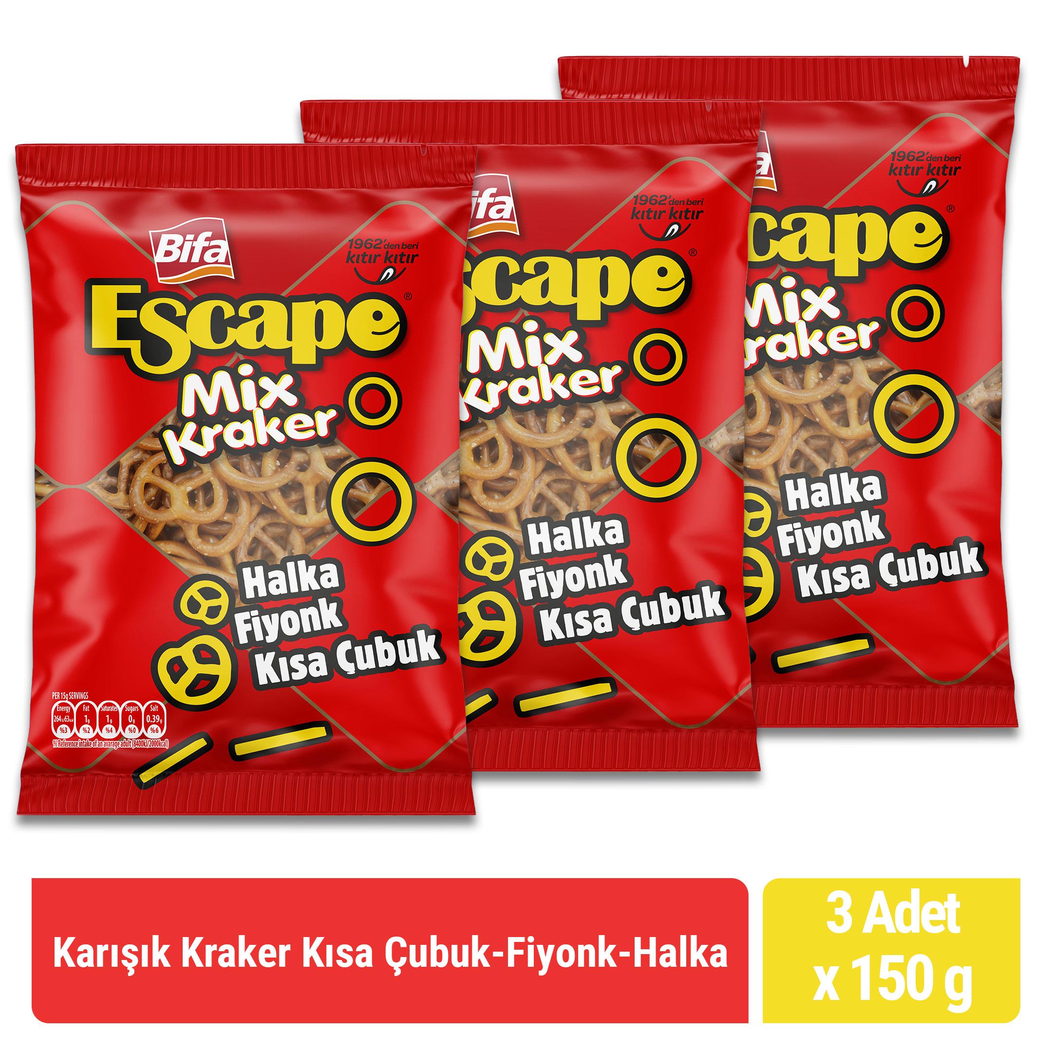 Bifa Escape Mix Kraker Kısa Çubuk - Fiyonk - Halka 150 gr x 3 Adet