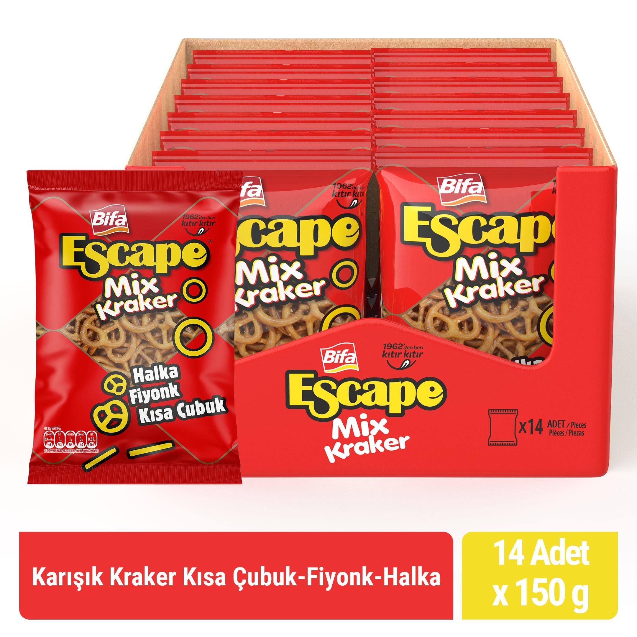 Bifa Escape Mix Kraker Kısa Çubuk - Fiyonk - Halka 150 gr x 14 Adet