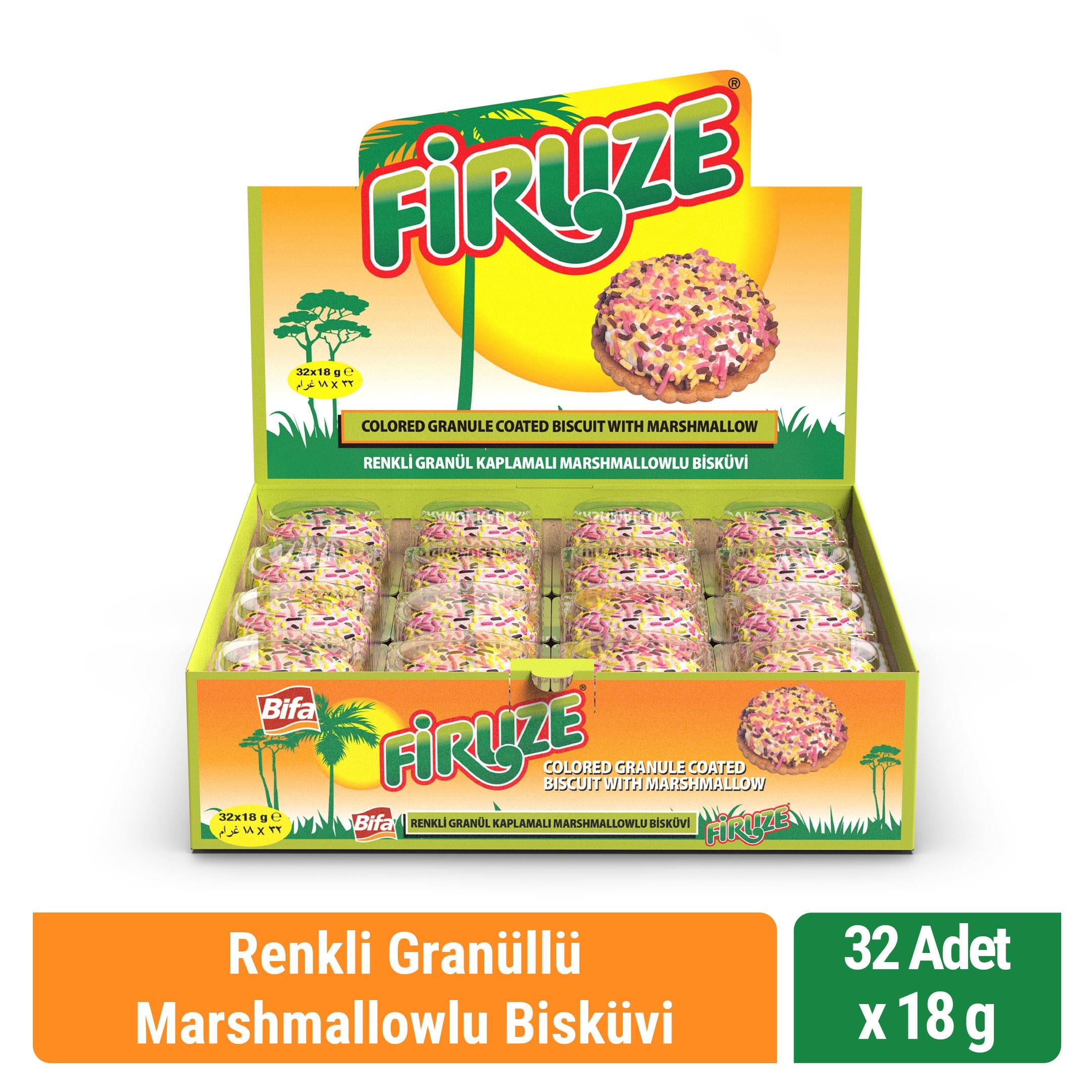 Bifa Firuze Renkli Granül Kaplamalı Marshmallowlu Bisküvi 18 gr x 32 Adet