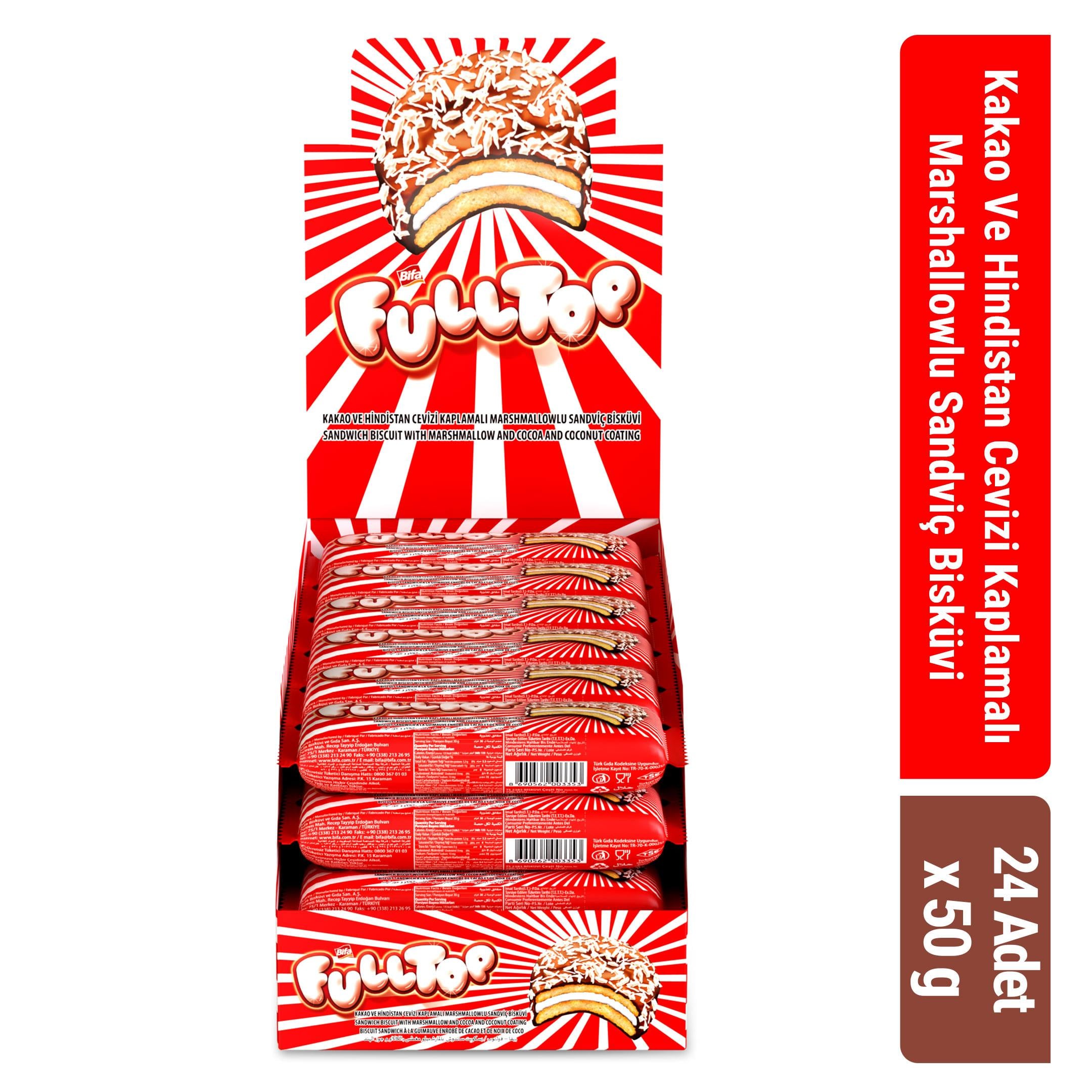 Bifa Fulltop Kakao Ve Hindistan Cevizi Kaplamalı Marshmallowlu Sandviç Bisküvi 50 gr x 24 Adet