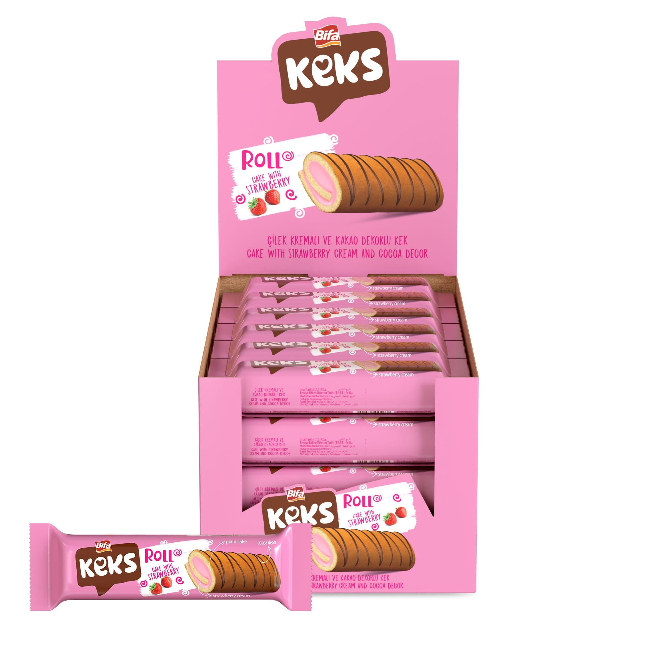 Bifa Keks Çilek Kremalı Ve Kakao Dekorlu Rulo Kek 55 gr x 24 Adet