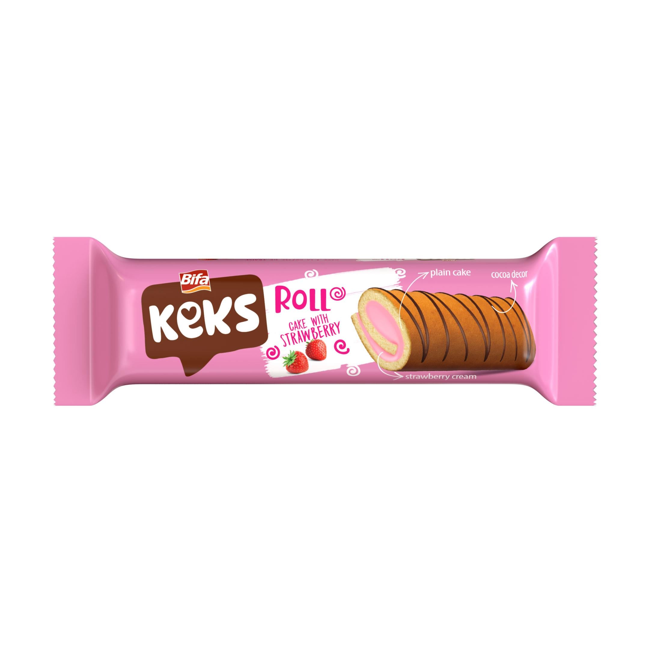 Bifa Keks Çilek Kremalı Ve Kakao Dekorlu Rulo Kek 55 gr x 24 Adet