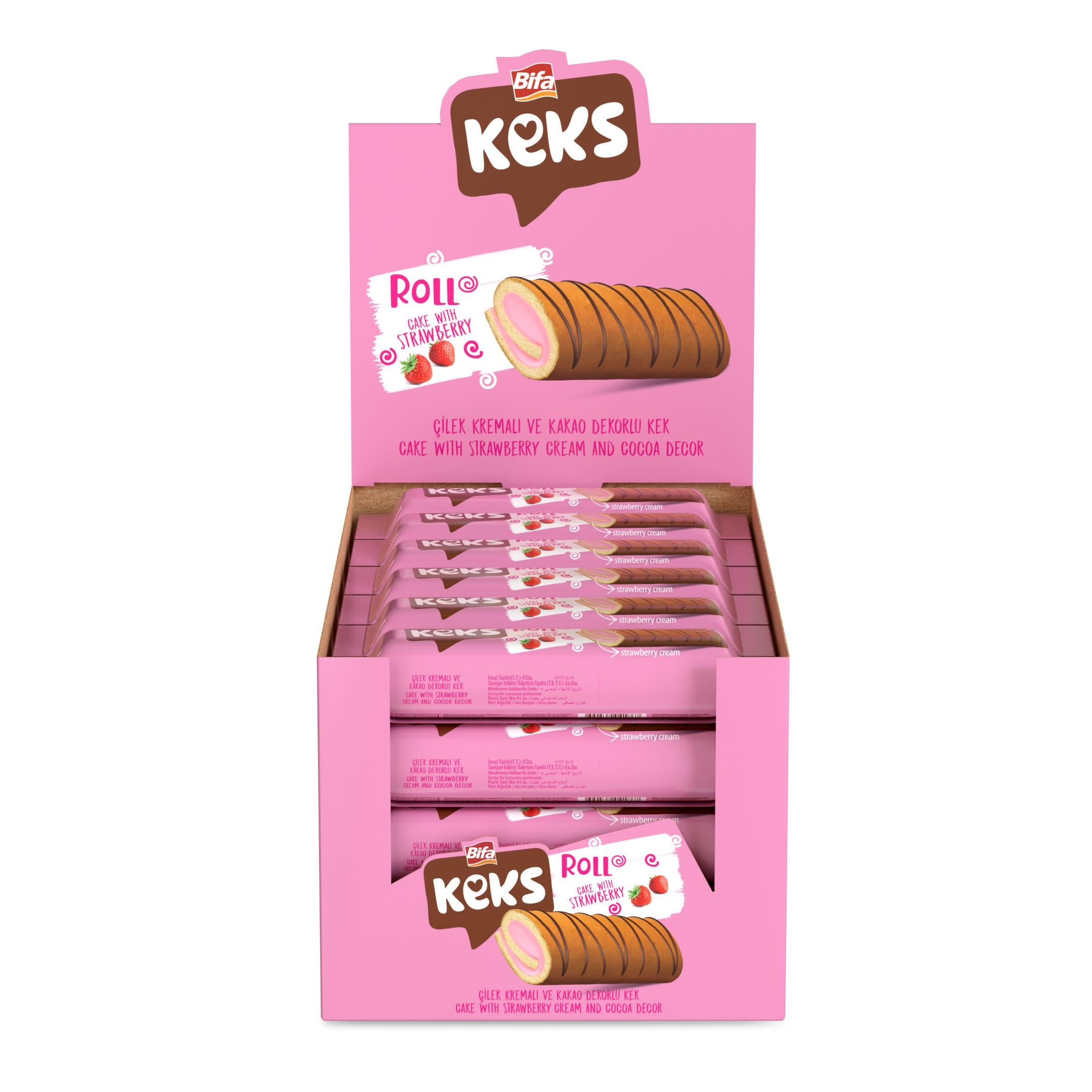 Bifa Keks Çilek Kremalı Ve Kakao Dekorlu Rulo Kek 55 gr x 24 Adet