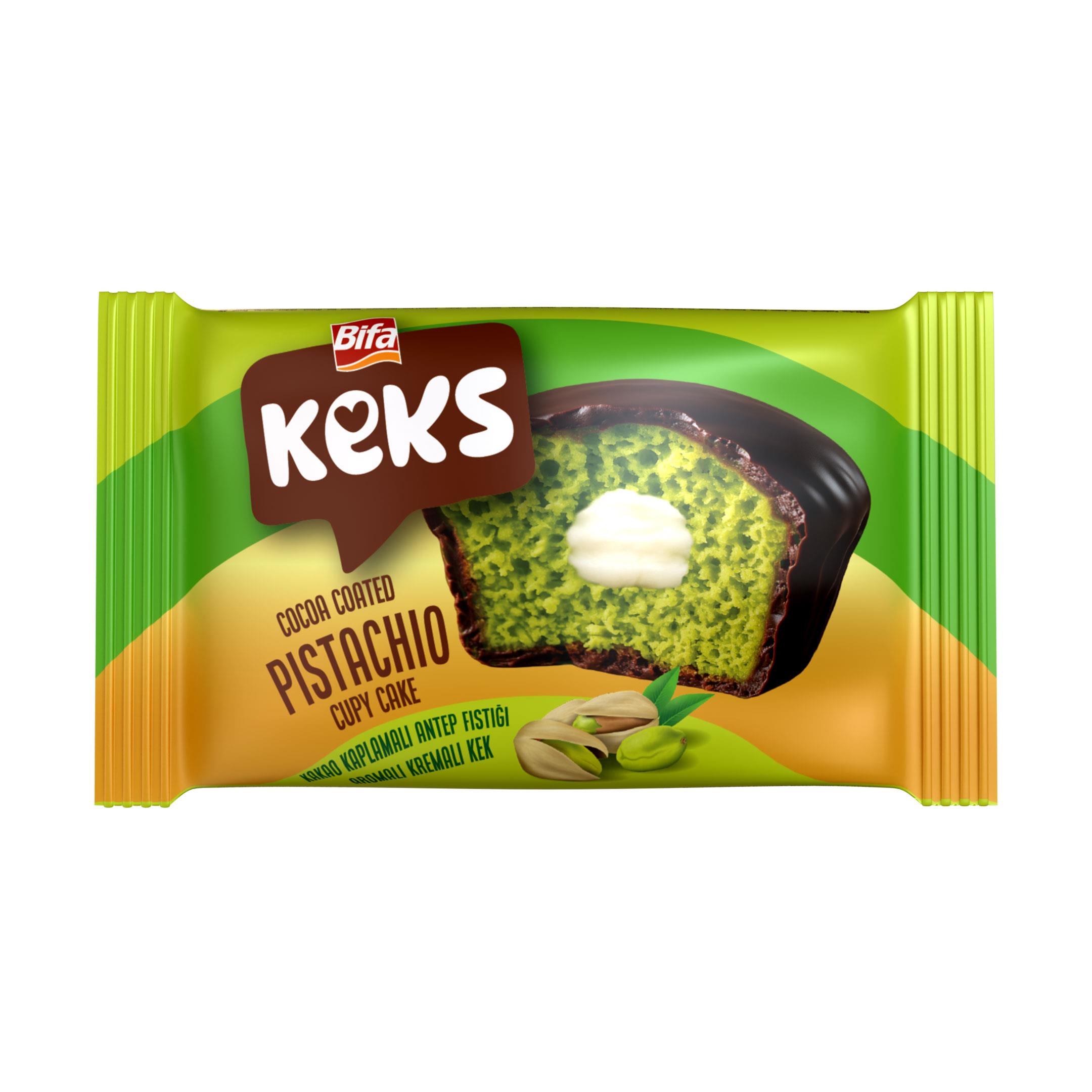 Bifa Keks Cupy Kek Kakao Kaplamalı Antep Fıstığı Aromalı Kremalı Kek 45 gr x 24 Adet