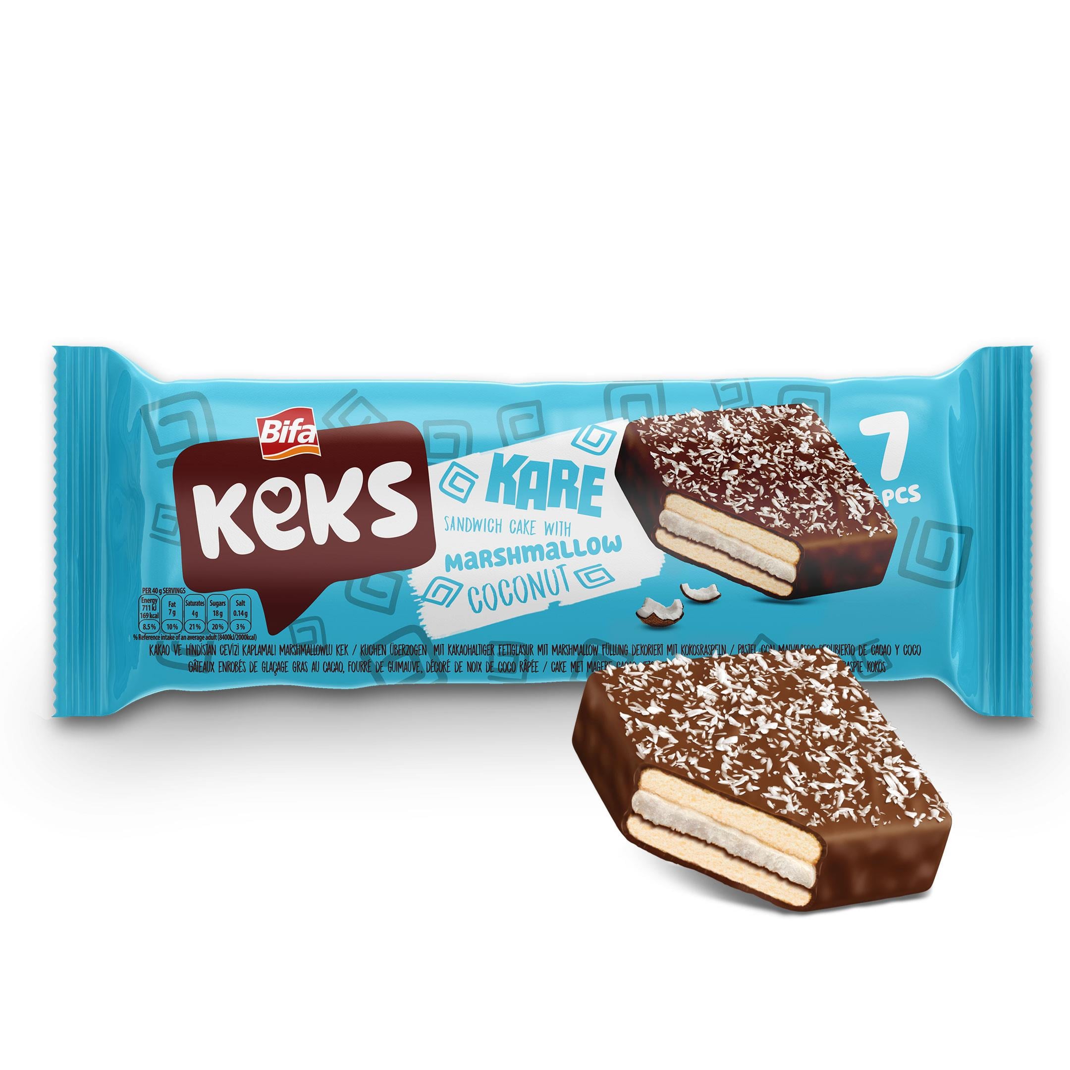 Bifa Keks Kare Hindistan Cevizli Marshmallowlu Sandviç Kek 175 gr x 2 Adet
