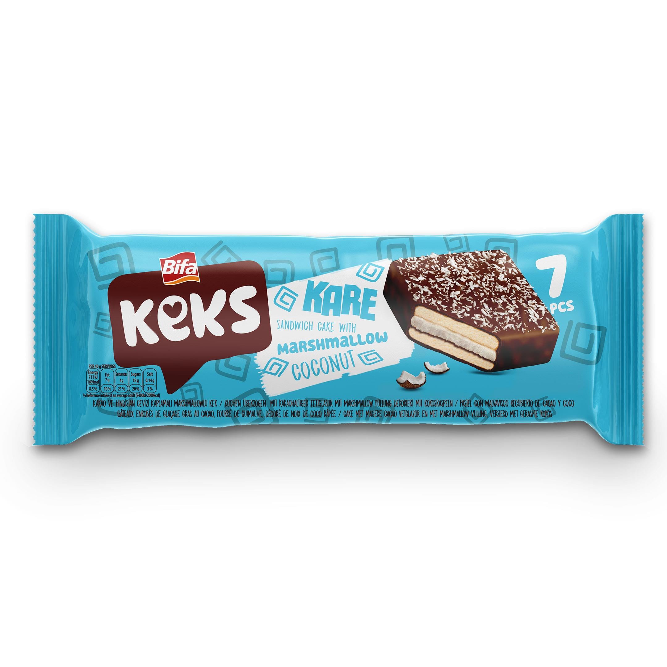 Bifa Keks Kare Hindistan Cevizli Marshmallowlu Sandviç Kek 175 gr x 2 Adet