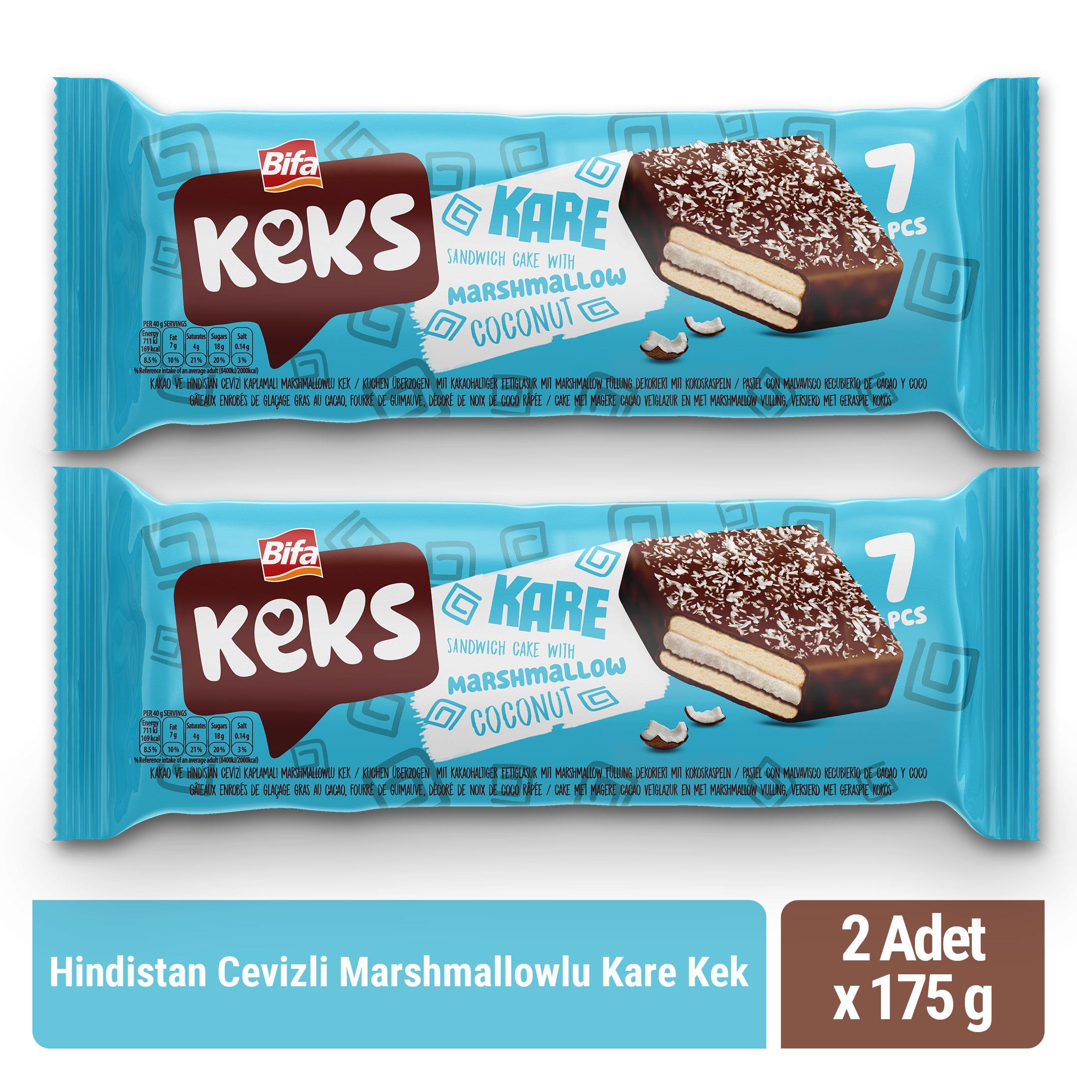 Bifa Keks Kare Hindistan Cevizli Marshmallowlu Sandviç Kek 175 gr x 2 Adet