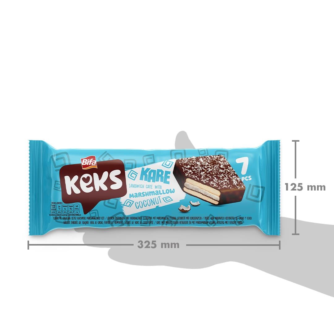 Bifa Keks Kare Hindistan Cevizli Marshmallowlu Sandviç Kek 175 gr x 2 Adet