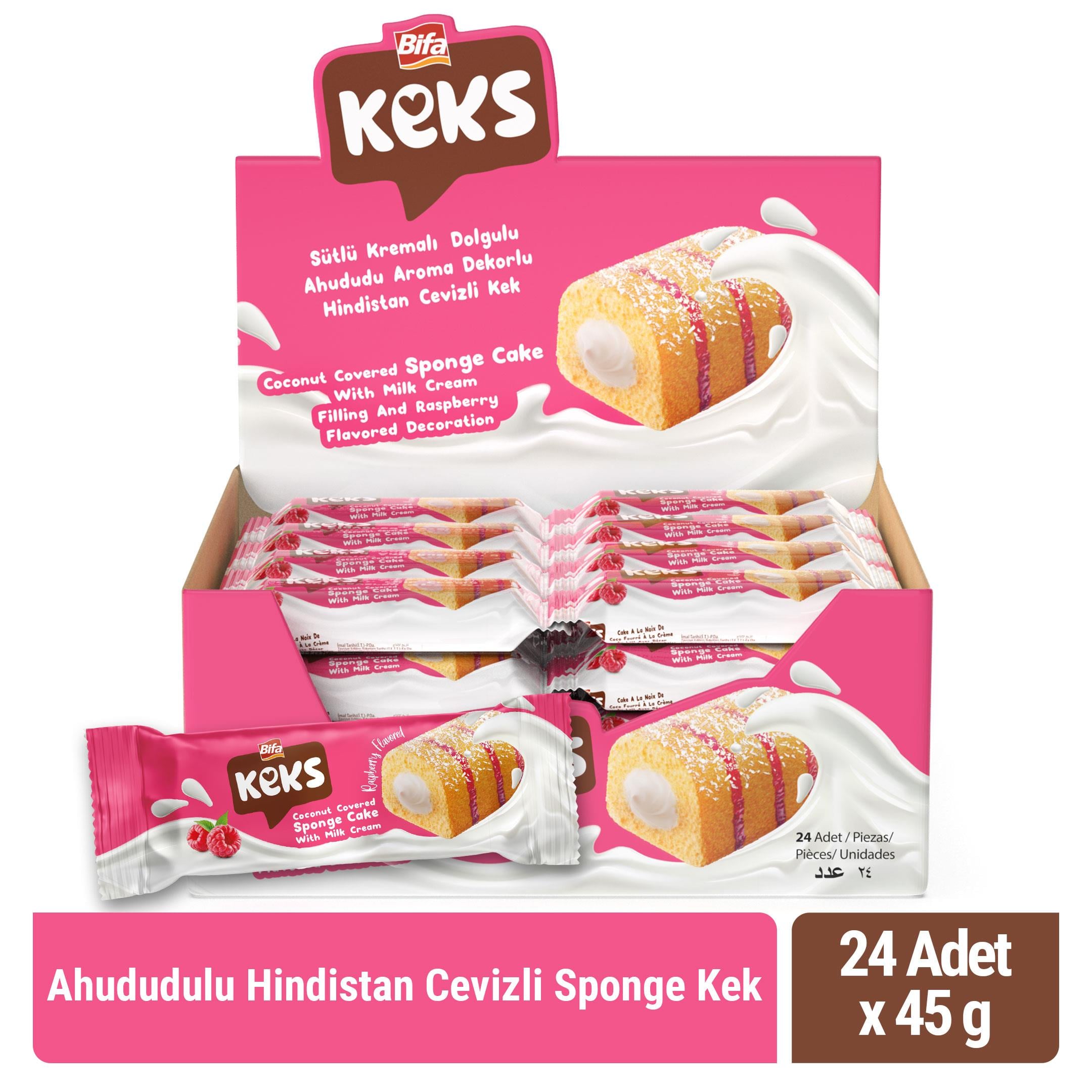 Bifa Keks Sponge Cake with Raspberry and Coconut 45 gr x 24 pieces