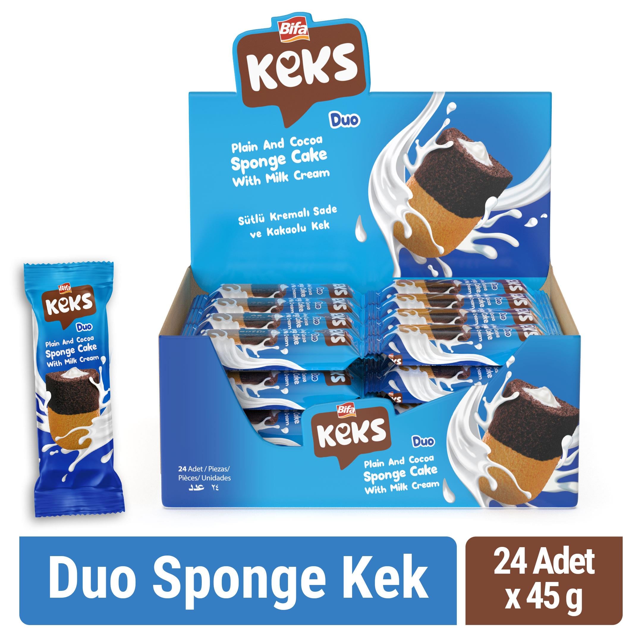 Bifa Keks Sponge Kek Duo Sade ve Kakaolu 45 gr x 24 adet