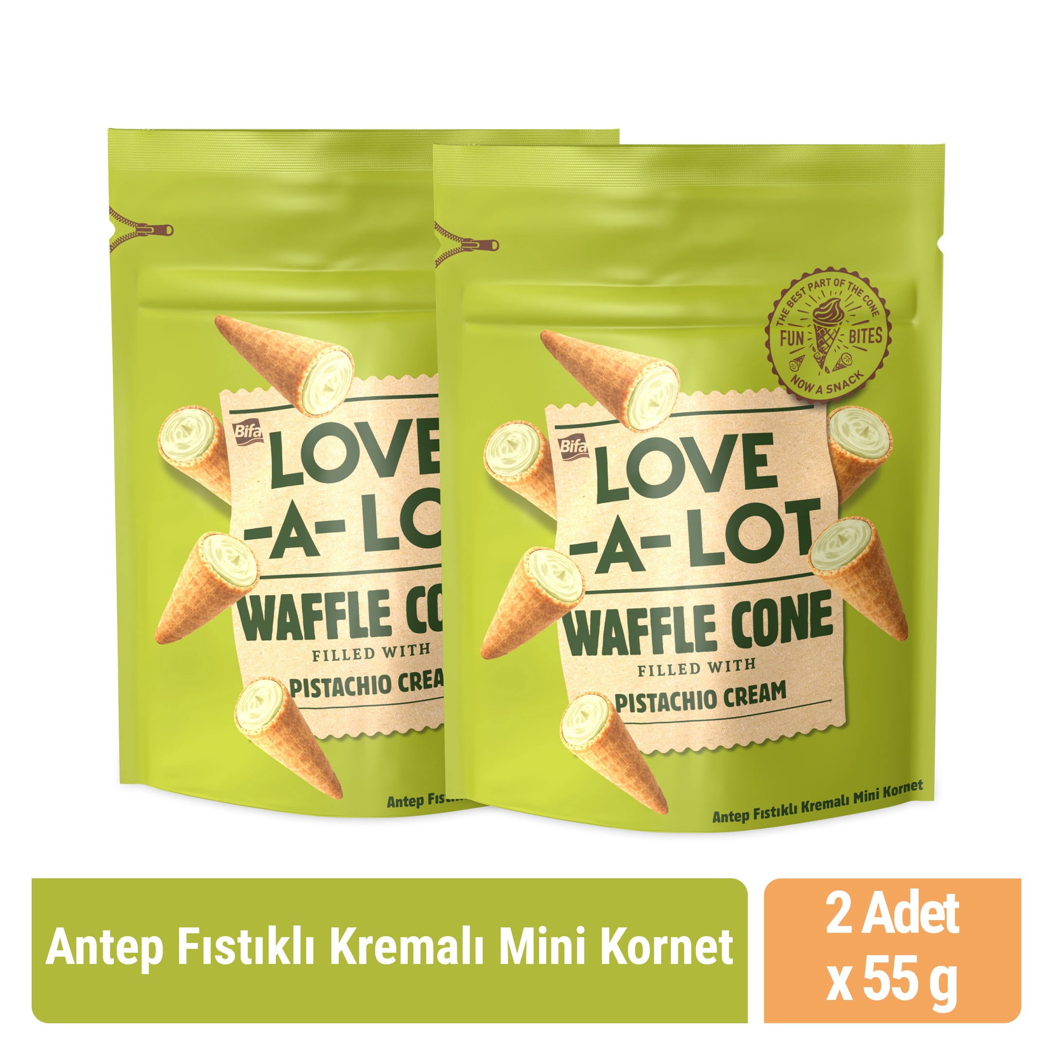 Love-A-Lot Antep Fıstıklı Kremalı Mini Kornet 55 gr x 2 Adet