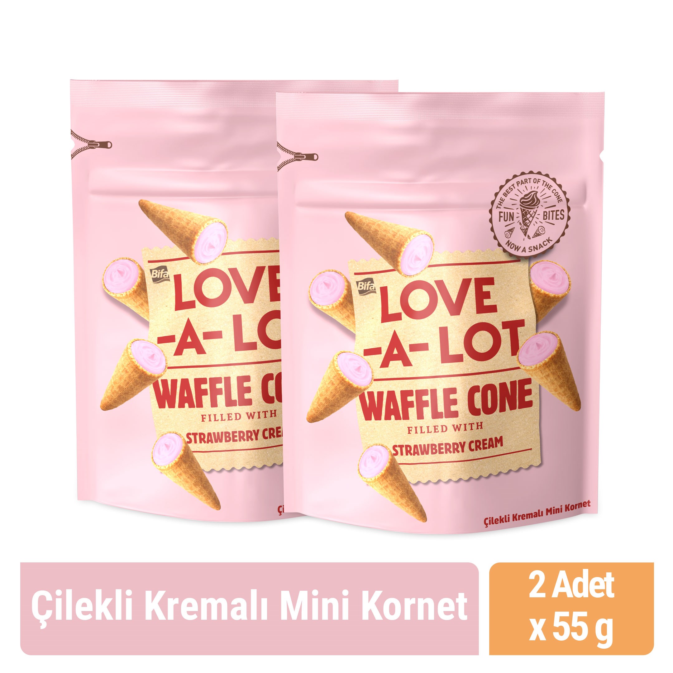 Love-A-Lot Çilekli Kremalı Mini Kornet 55 gr x 2 Adet