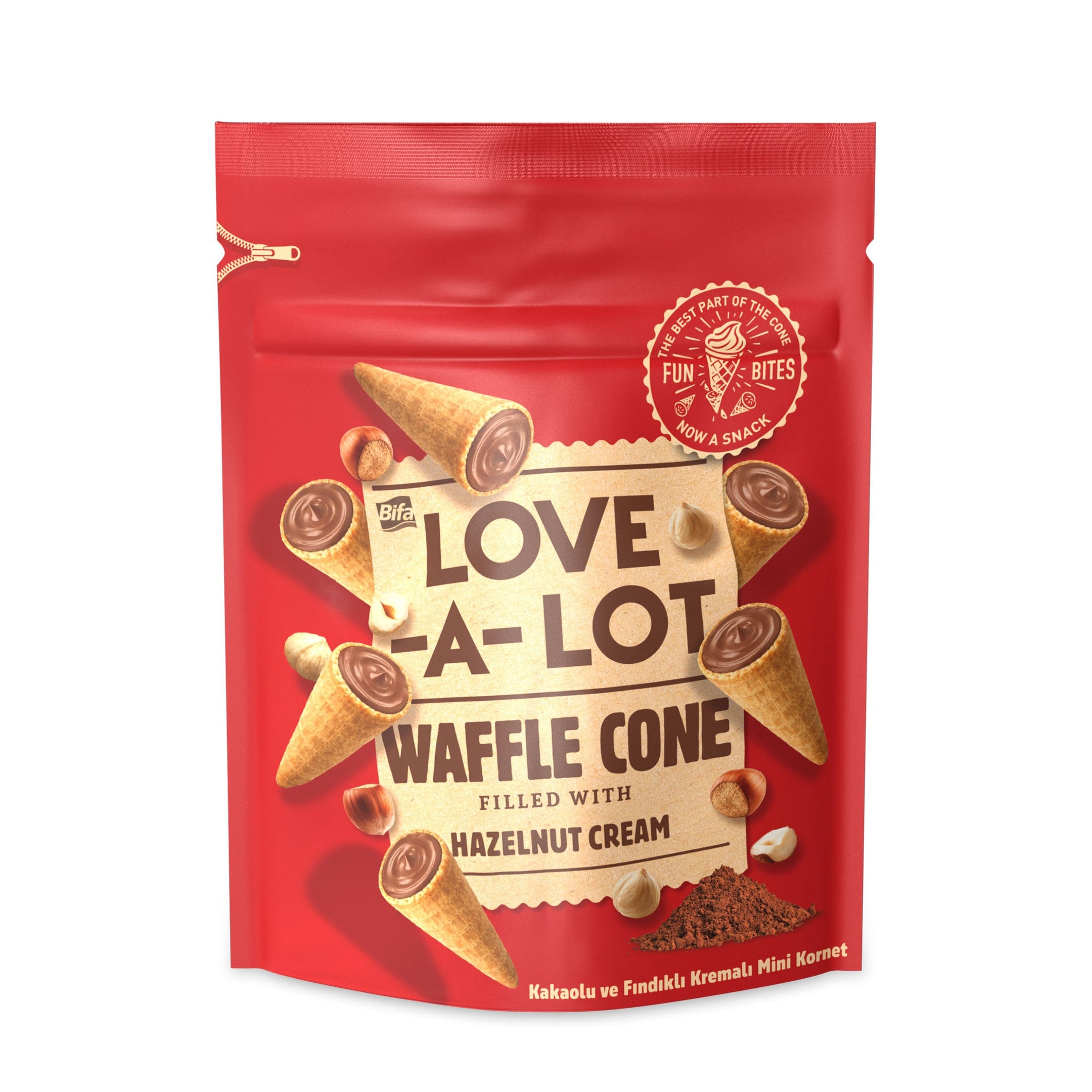Love-A-Lot Kakaolu ve Fındıklı Kremalı Mini Kornet 55 gr x 2 Adet