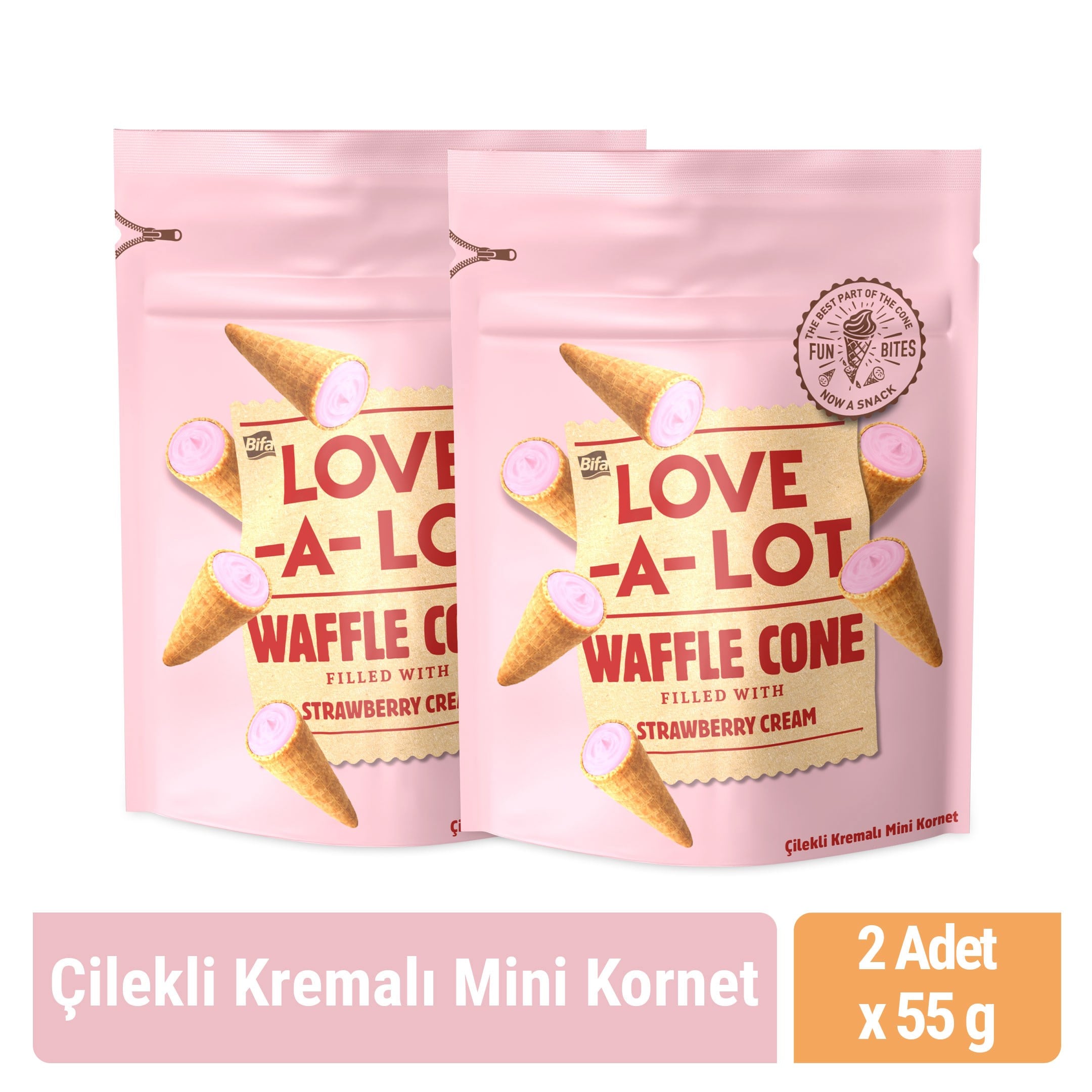 Bifa Love-A-Lot Çilekli Kremalı Mini Kornet 55 gr x 2 Adet