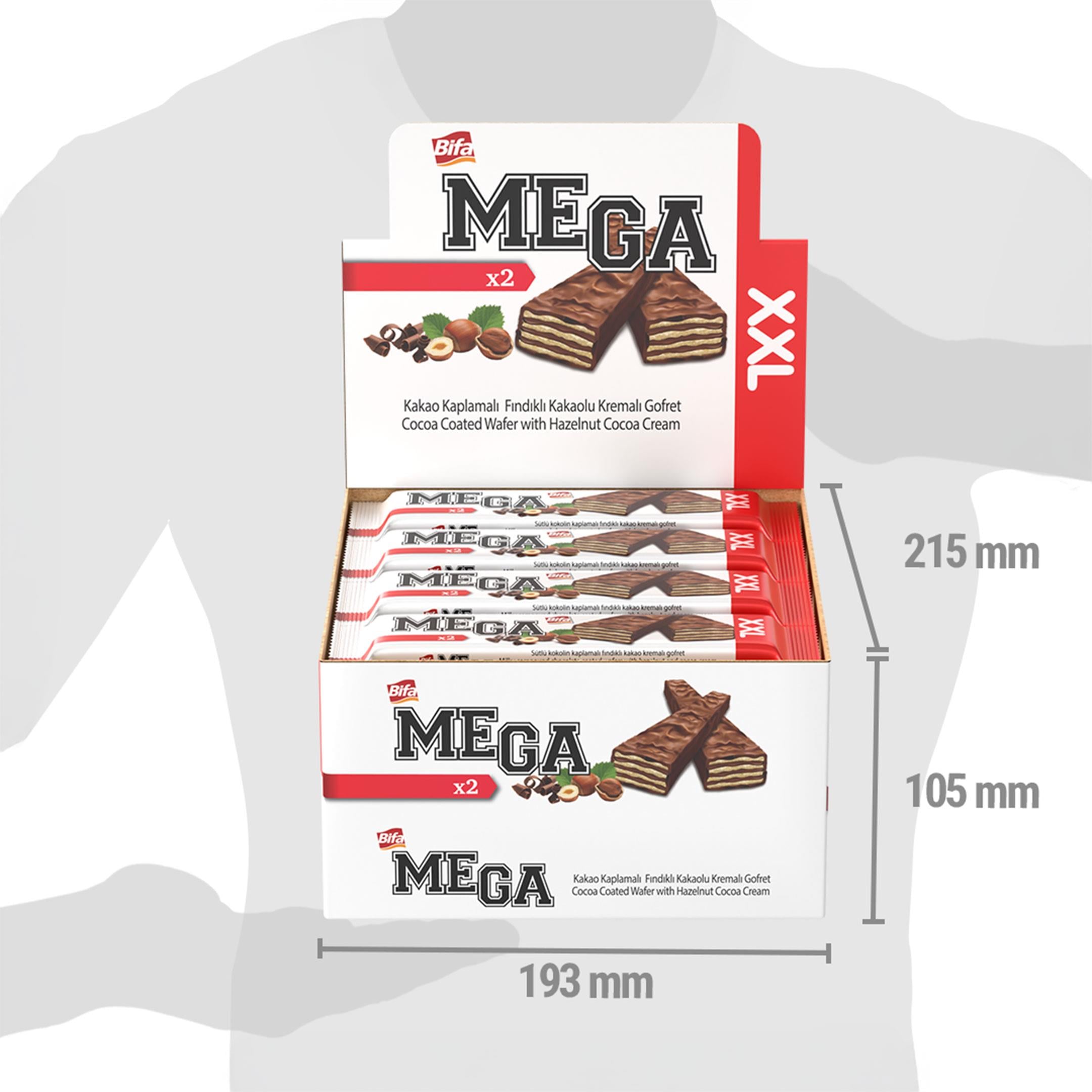 Bifa Mega Kaplamalı Fındıklı Kakao Kremalı Gofret 55 gr x 24 Adet