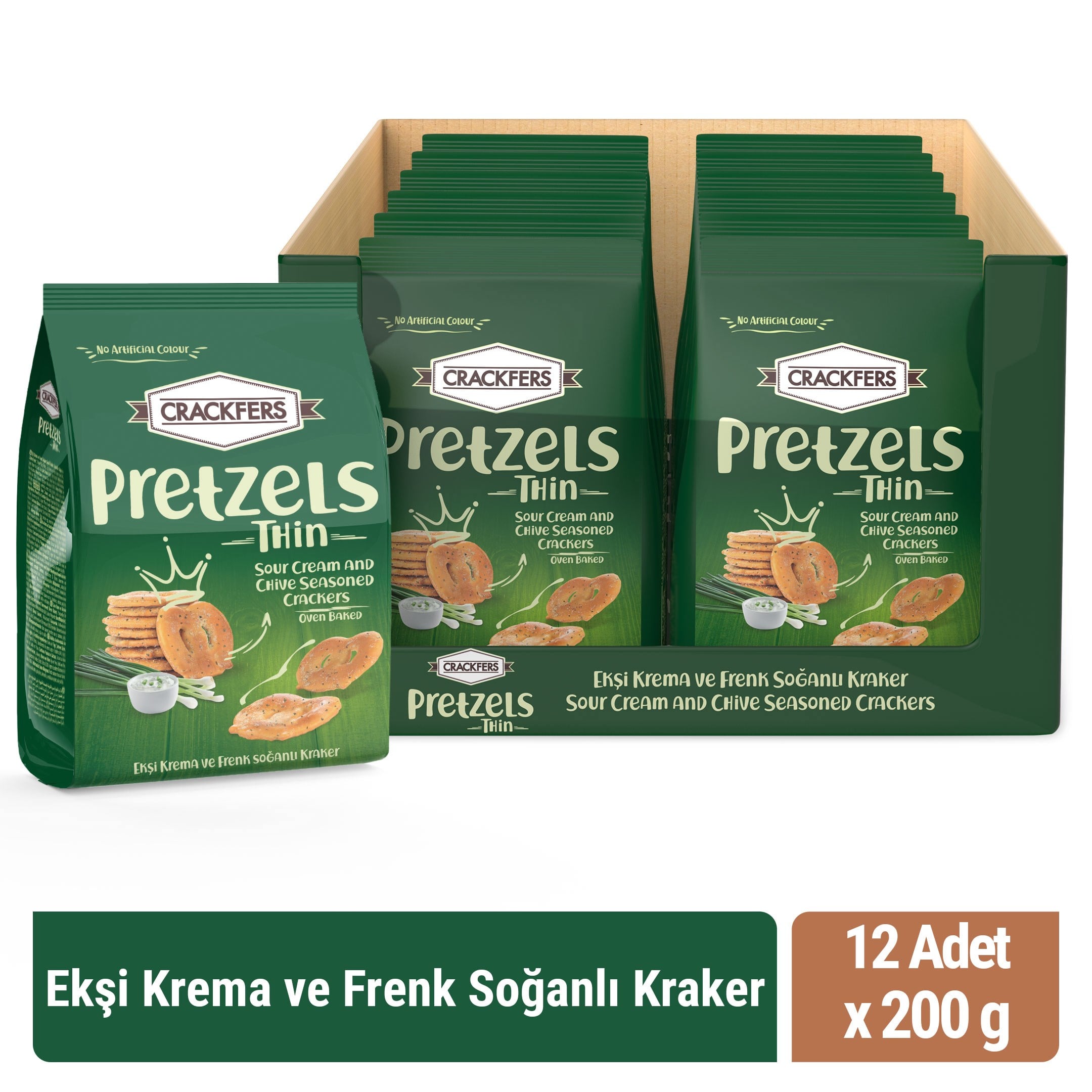 Crackfers Pretzel Ekşi Krema ve Frenk Soğanlı 200 gr x 12 adet