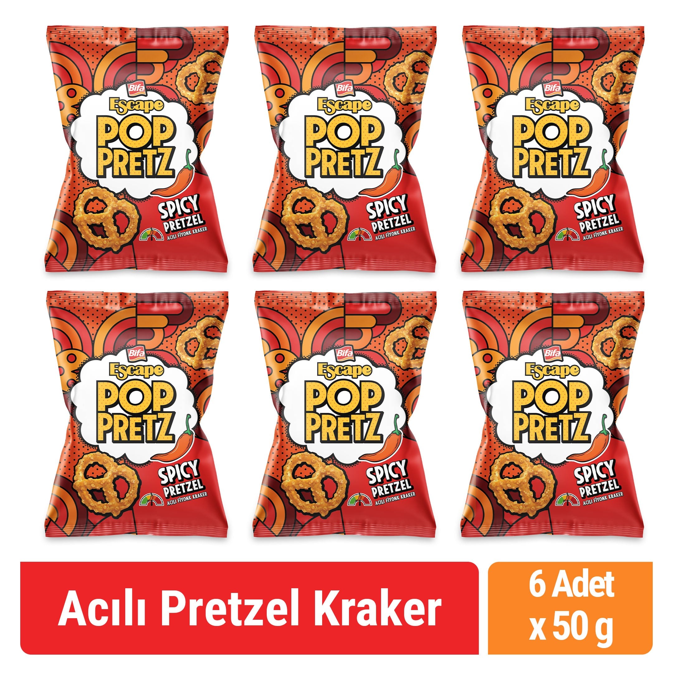 Poppretz Acılı Pretzel Kraker Acılı 50 gr x 6 Adet