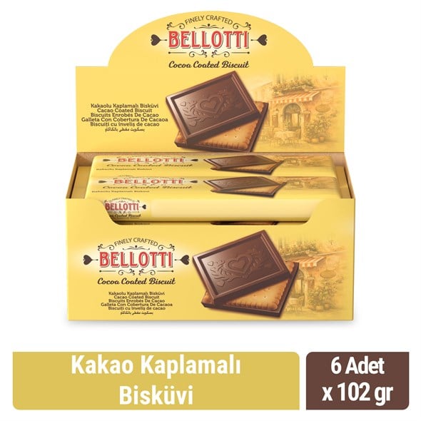 Bellotti Kakao Kaplamalı Bisküvi 102 gr x 6 Adet
