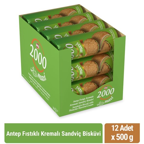Bifa 2000 Antep Fıstıklı Kremalı Sandviç Bisküvi 500gr x 12 Adet