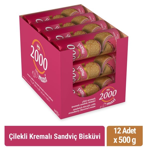 Bifa 2000 Çilekli Kremalı Sandviç Bisküvi 500gr x 12 Adet