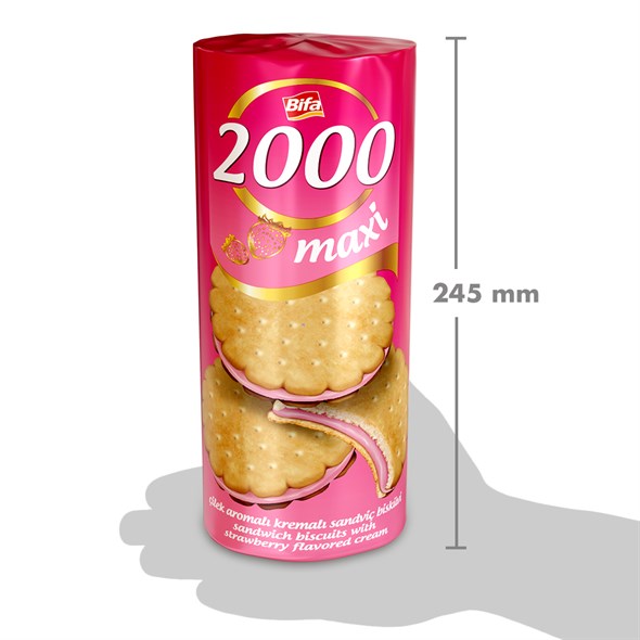 Bifa 2000 Çilekli Kremalı Sandviç Bisküvi 500gr x 12 Adet